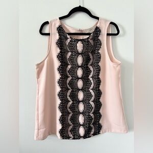 LOFT Blush and Black Lace Blouse